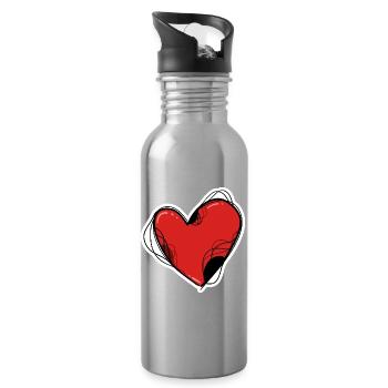 Rotes Herz - Trinkflasche mit integriertem Trinkhalm - Lightsilver - Rechts