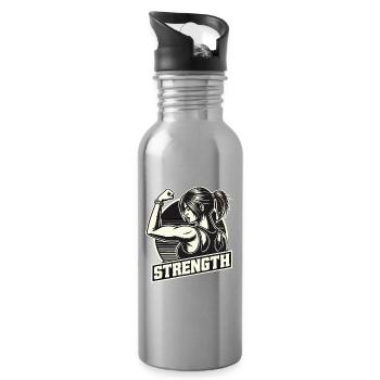 Strength Strong Woman Stretches Arm on Power Gift - Water bottle with straw - silver - Right
