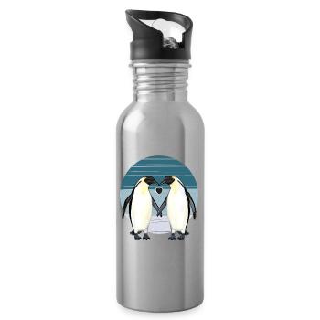 Valentines Day - Penguin Love with Heart - Water bottle with straw - silver - Right