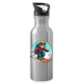 Cats Skiers / Skiers Cat - Water bottle with straw - silver - Right