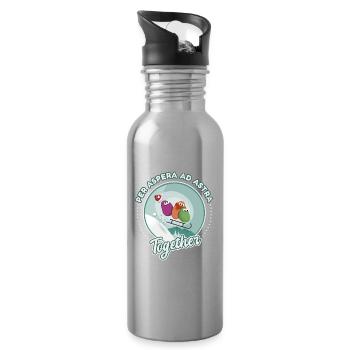 Snow sledging love drawing humor - Water bottle with straw - silver - Right