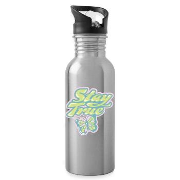 Stay True – Soft Pastel Retro - Water bottle with straw - silver - Right
