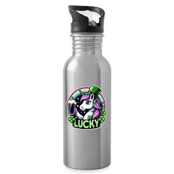 St. Patrick’s Day Leprechaun Einhorn Glücklich - Trinkflasche mit integriertem Trinkhalm - Lightsilver - Rechts