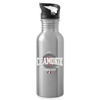 Mont Blanc Chamonix Design with French Flag - Water bottle with straw - silver - Right