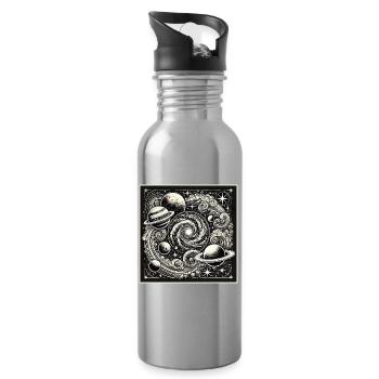 Kosmisches Universum Retro Style - Trinkflasche mit integriertem Trinkhalm - Lightsilver - Rechts
