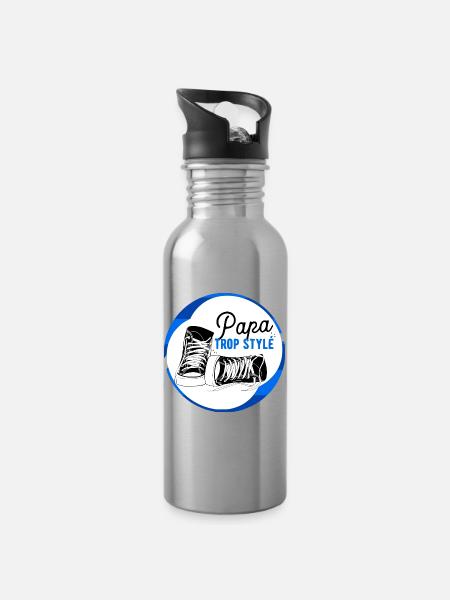 Papa trop stylé - Gourde avec paille intégrée - argent clair