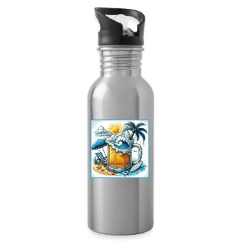Bier & Strand – Der perfekte Urlaub - Trinkflasche mit integriertem Trinkhalm - Lightsilver - Rechts