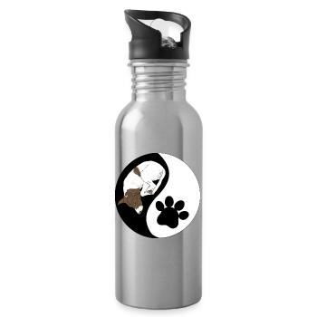 Dog and Paw Yin Yang Symbol - Water bottle with straw - silver - Right