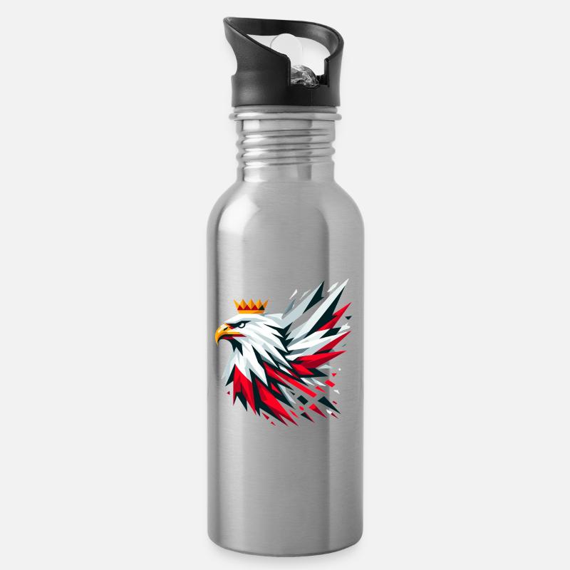 Poland Polska Eagle Flag Flag Geometry Gift - Water bottle with straw - silver
