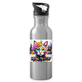 Artful cat - Water bottle with straw - silver - Right