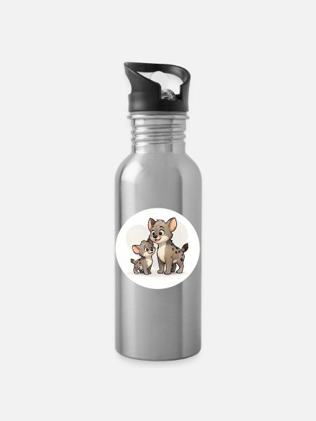 Hyänen Familie - Trinkflasche mit integriertem Trinkhalm - Lightsilver