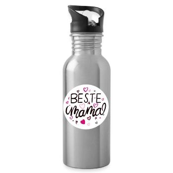 Liebevolles Mama-Design mit Herzmotiven - Trinkflasche mit integriertem Trinkhalm - Lightsilver - Rechts