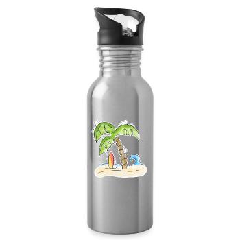 Surfbrett unter Palme - Trinkflasche mit integriertem Trinkhalm - Lightsilver - Rechts