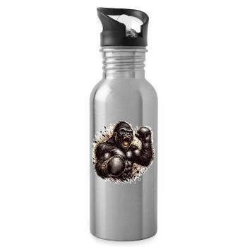 Gorilla Boxer Fighter Boxing Roars Gift - Water bottle with straw - silver - Right