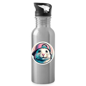 Hamster with cap in pastel - Water bottle with straw - silver - Right