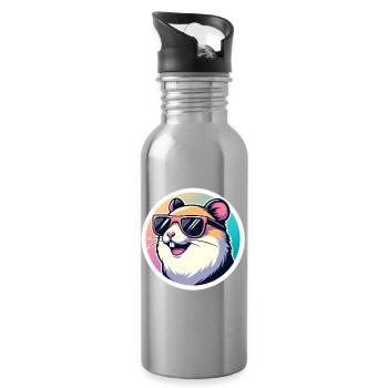 Hamster with sunglasses in pastel - Water bottle with straw - silver - Right