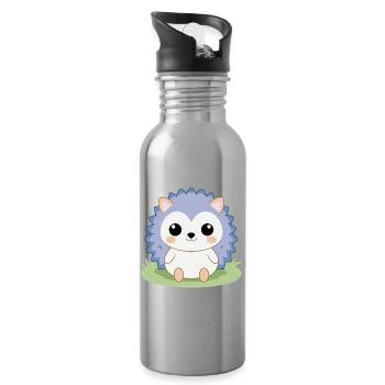 Baby hedgehog sitting in the garden - Water bottle with straw - silver - Right