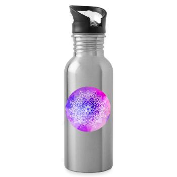 Yoga Mandala violett Aquarell Kreis Meditation om - Trinkflasche mit integriertem Trinkhalm - Lightsilver - Rechts