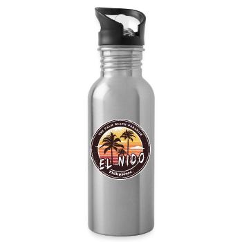 El Nido Philippinen Strand Palmen Design - Trinkflasche mit integriertem Trinkhalm - Lightsilver - Rechts