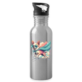 Super Dog Chihuahua Hero Cape Chi Chis Gift - Water bottle with straw - silver - Right