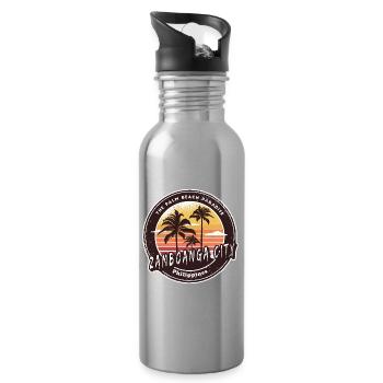 Zamboanga City Philippines Beach Palm Trees Design - Water bottle with straw - silver - Right