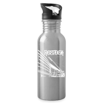 Rostock Skyline Stadionblick - Trinkflasche mit integriertem Trinkhalm - Lightsilver - Rechts