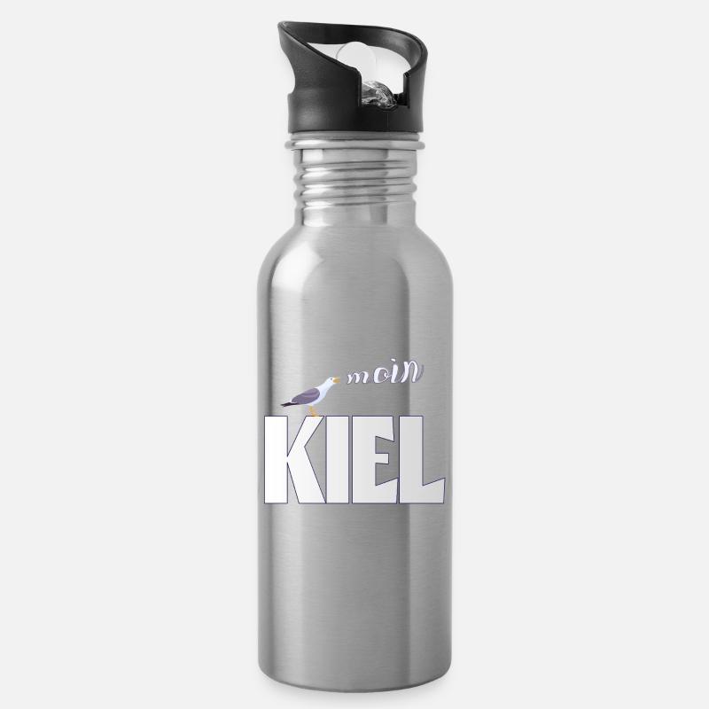 Kiel Möwe & Moin Design - Trinkflasche mit integriertem Trinkhalm - Lightsilver