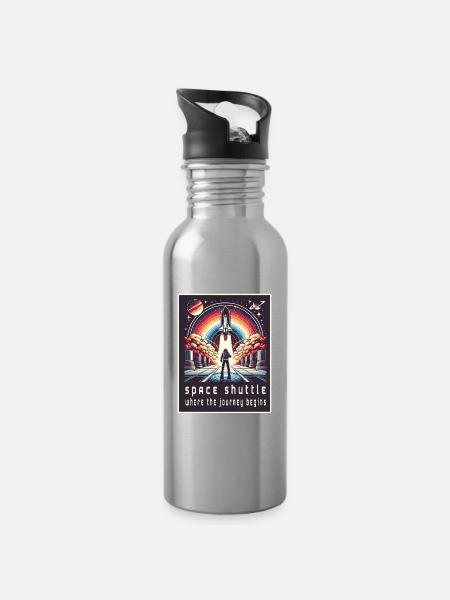 Space Shuttle - Die Reise beginnt - Trinkflasche mit integriertem Trinkhalm - Lightsilver