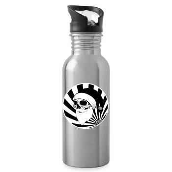 Skull Santa Claus Christmas Black White - Water bottle with straw - silver - Right