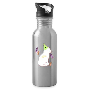 geburtstags katze, silhouetten, GB, Hütchen - Trinkflasche mit integriertem Trinkhalm - Lightsilver - Rechts