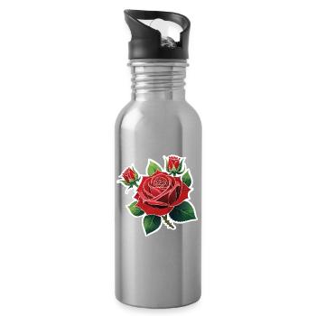 Red Rose – Rockabilly - Water bottle with straw - silver - Right