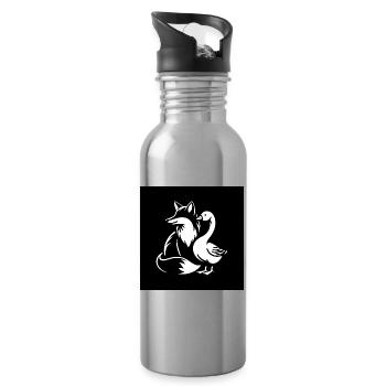 Fox and goose in friendship - Water bottle with straw - silver - Right