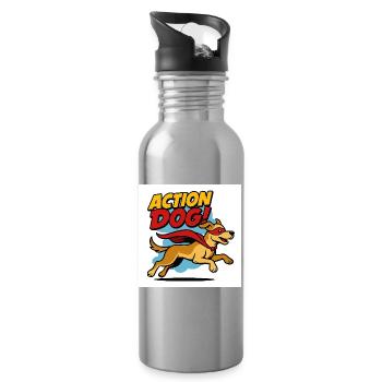 Action Hund Superheld - Trinkflasche mit integriertem Trinkhalm - Lightsilver - Rechts
