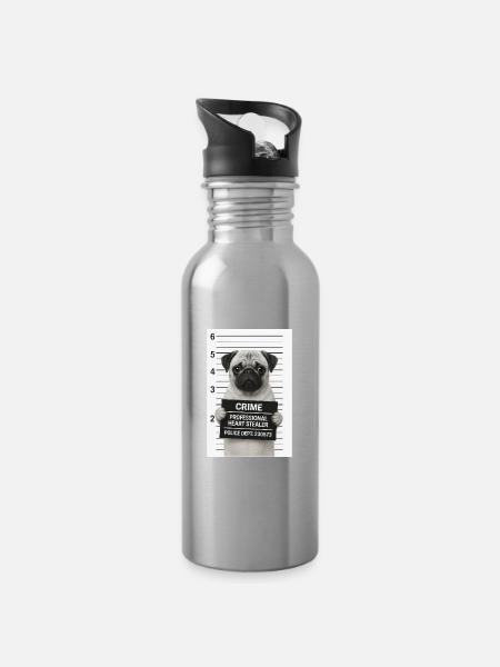 Verbrecherischer Mops - Trinkflasche mit integriertem Trinkhalm - Lightsilver