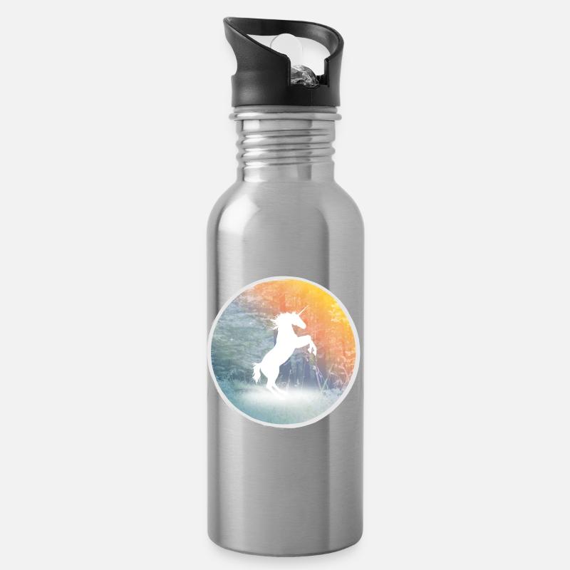 Licorne mystique dans la forêt enchantée - Gourde avec paille intégrée - argent clair