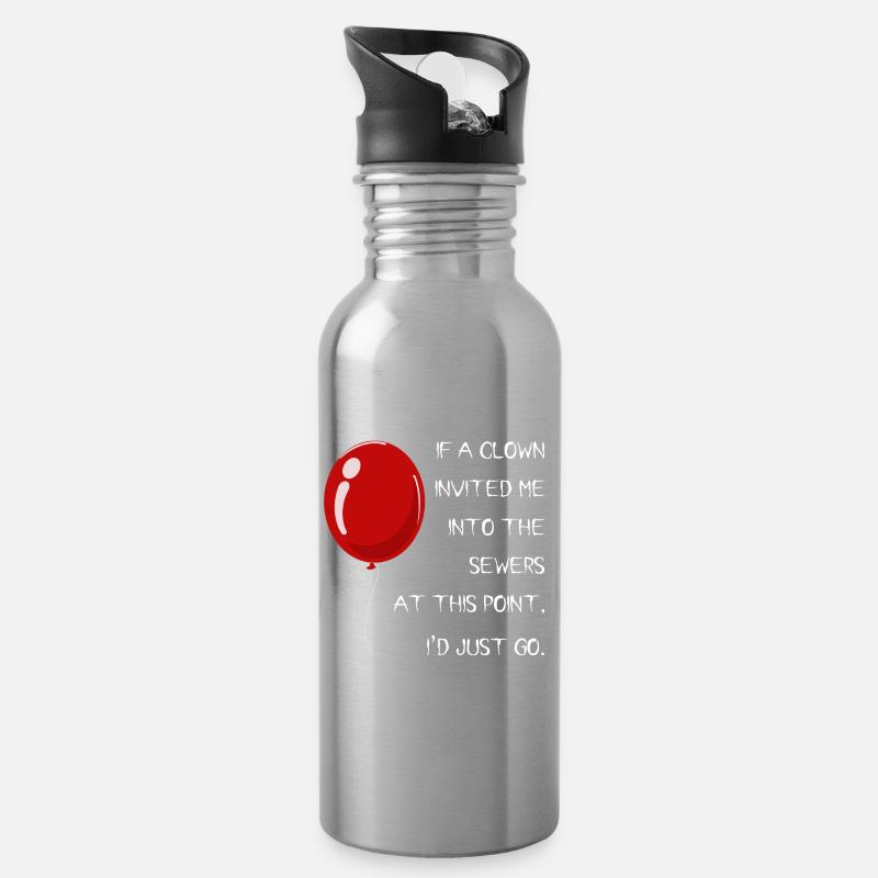 Einladung vom Clown - Trinkflasche mit integriertem Trinkhalm - Lightsilver