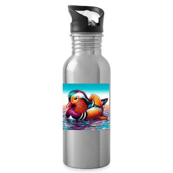 Mandarin duck - Water bottle with straw - silver - Right
