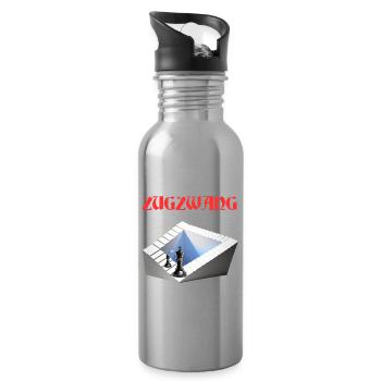 ZUGZWANG, Echecs, stratégie et art optique - Gourde avec paille intégrée - argent clair - Droite