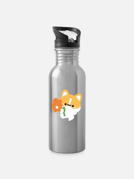 Romantischer Corgi - Trinkflasche mit integriertem Trinkhalm - Lightsilver