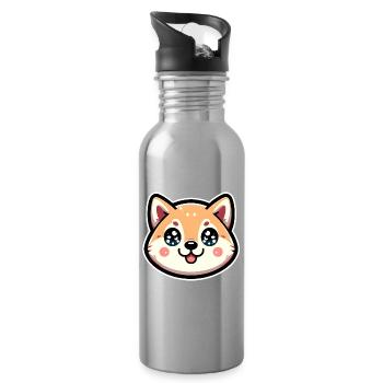 Chibi Joy Dog with Star Eyes - Water bottle with straw - silver - Right