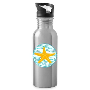 Seestern Wellen Kreis See Meer Stern maritim Comic - Trinkflasche mit integriertem Trinkhalm - Lightsilver - Rechts