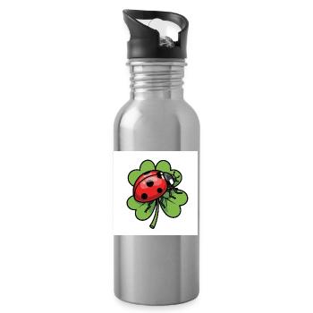 Kleeblatt mit Marienkäfer Design - Trinkflasche mit integriertem Trinkhalm - Lightsilver - Rechts