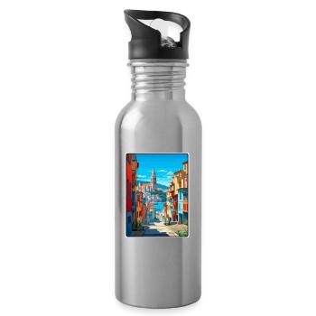 San Sebastian Spain Travel Poster Cityscape WPA - Water bottle with straw - silver - Right