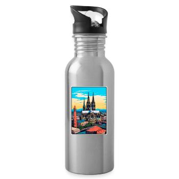 Cathédrale de Cologne, Allemagne, Affichage urbain de voyage - Gourde avec paille intégrée - argent clair - Droite