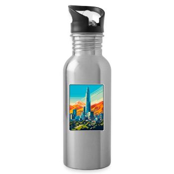 Santiago Chile Vintage Travel Poster Cityscape WPA - Water bottle with straw - silver - Right