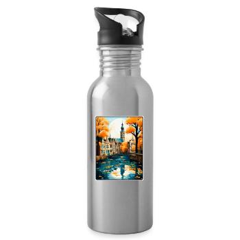 Gouda Netherlands Vintage Travel Poster Cityscape - Water bottle with straw - silver - Right