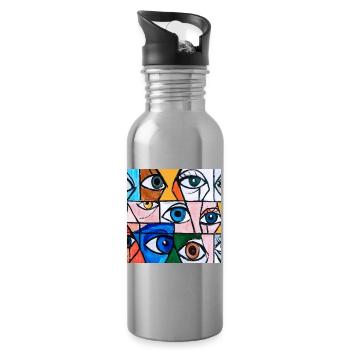 Abstract Expression of Multicolored Eyes - Water bottle with straw - silver - Right
