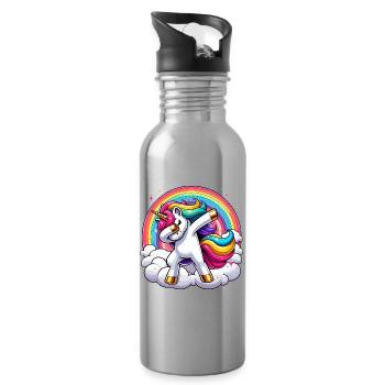Dabbing Unicorn Rainbow Unicorn Kids - Water bottle with straw - silver - Right