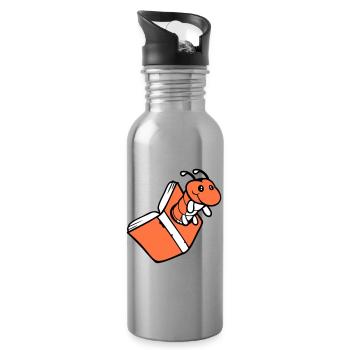 bookworm caterpillar nerd book hole geek worm read - Water bottle with straw - silver - Right