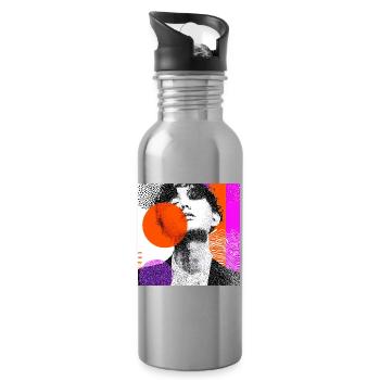 Portrait Pop Art Abstrait Enveloppant - Gourde avec paille intégrée - argent clair - Droite